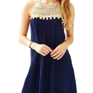 Lilly Pulitzer Navy Rachelle Dress: Blue/Gold M